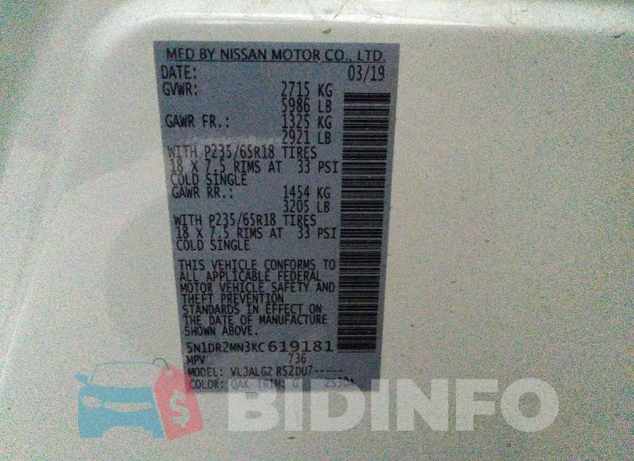 5N1DR2MN3KC619181 Photo# 9