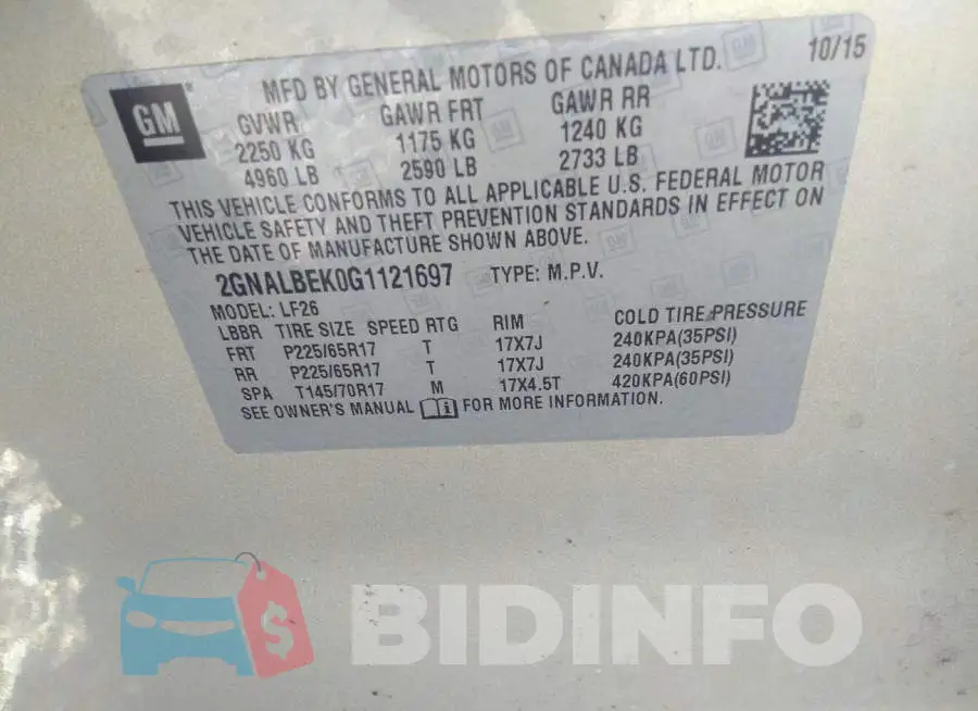 2GNALBEK0G1121697 Photo# 9