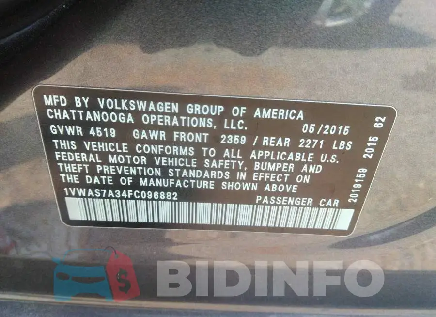 1VWAS7A34FC096882 Photo# 9