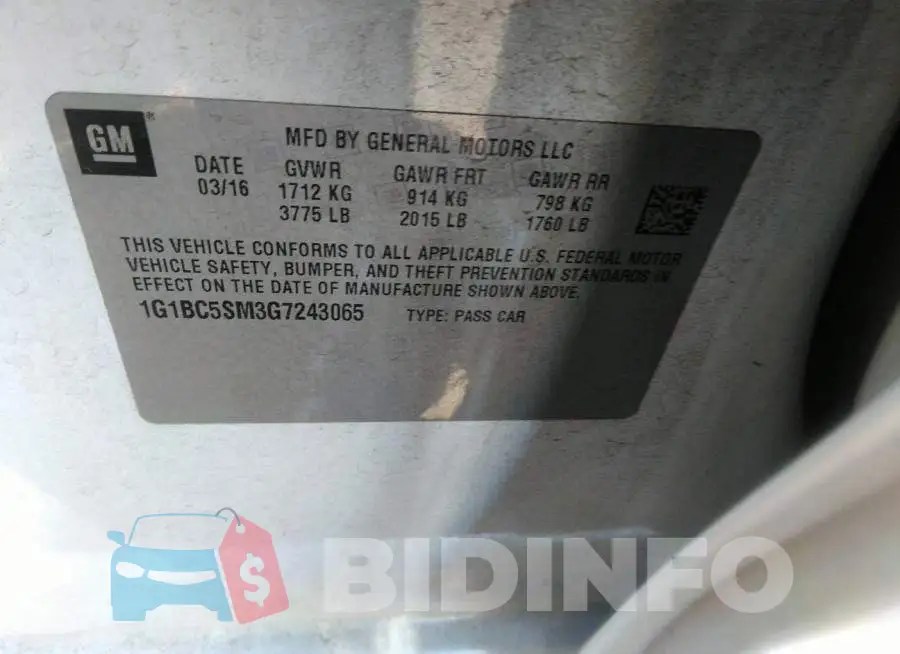 1G1BC5SM3G7243065 Photo# 9