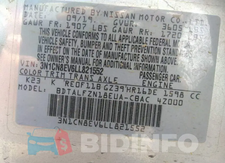 3N1CN8EV6LL821552 Photo# 9