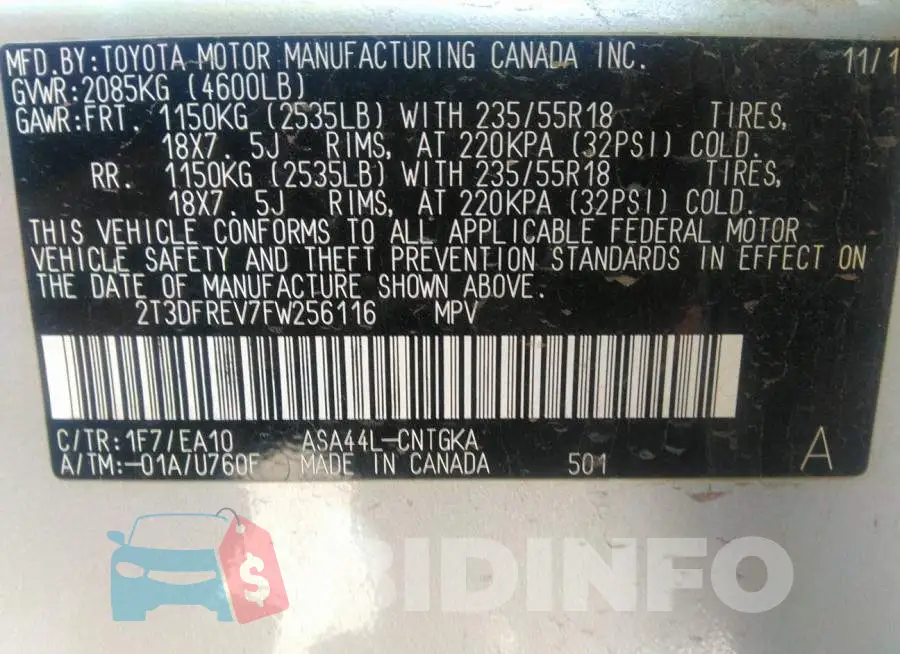2T3DFREV7FW256116 Photo# 9