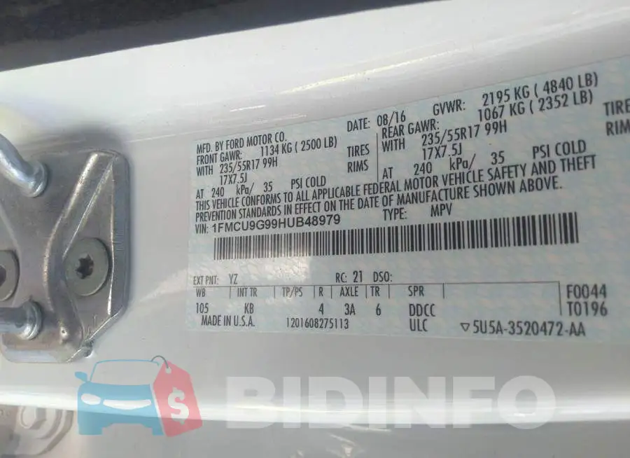 1FMCU9G99HUB48979 Photo# 9