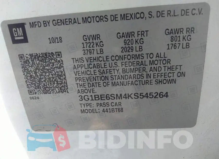 3G1BE6SM4KS545264 Photo# 9