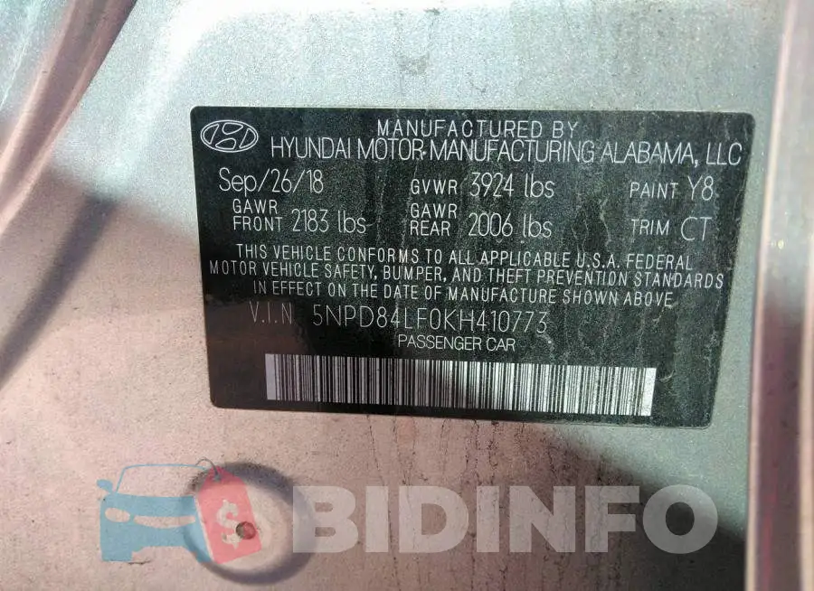 5NPD84LF0KH410773 Photo# 9