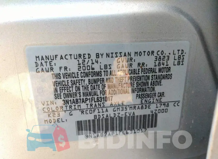 3N1AB7AP1FL631017 Photo# 9