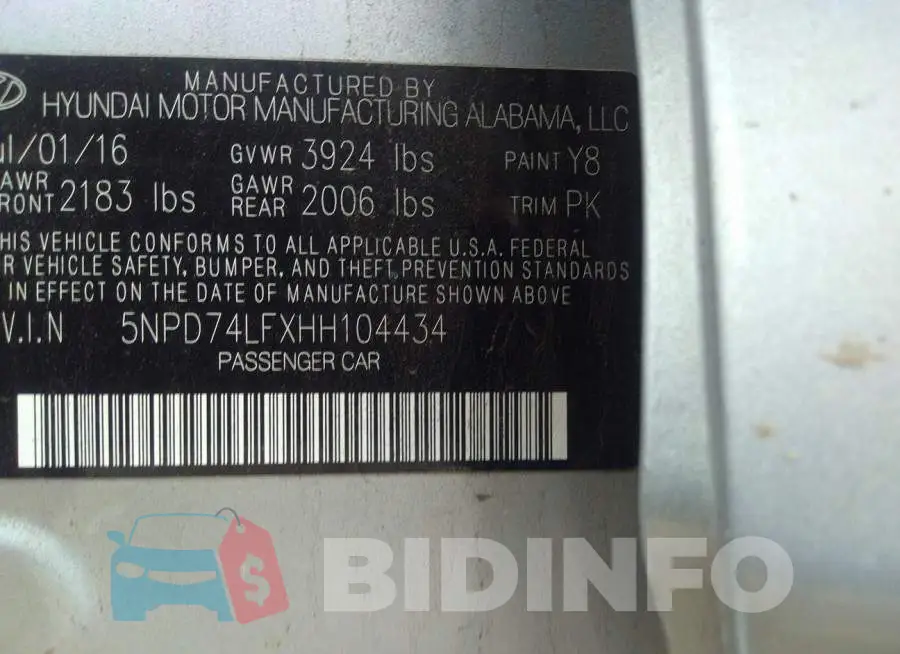 5NPD74LFXHH104434 Photo# 9