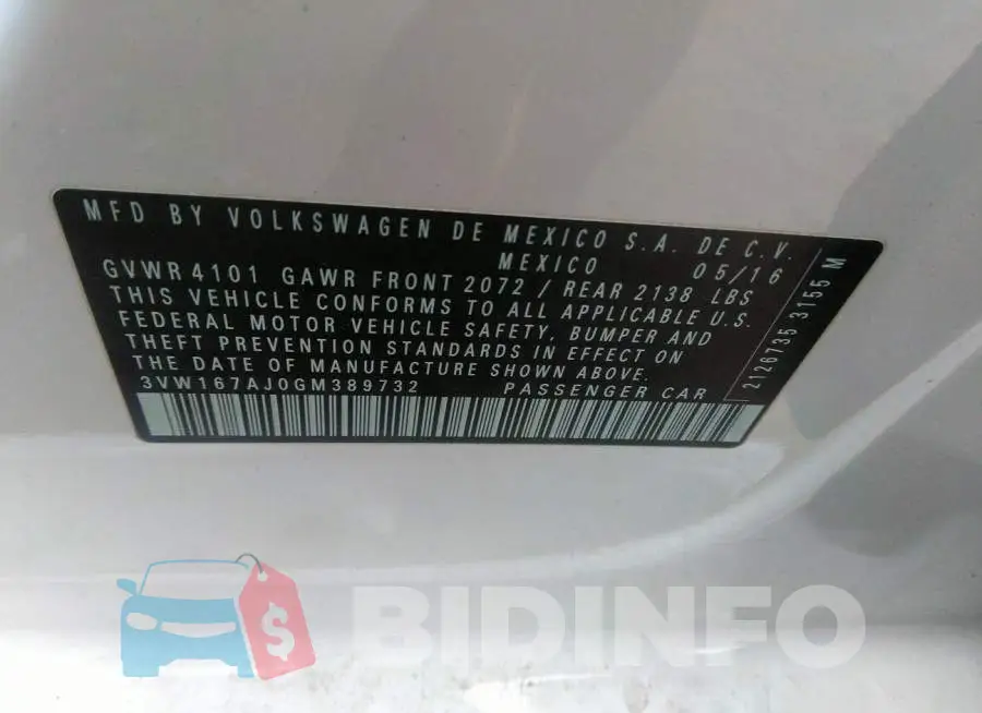 3VW167AJ0GM389732 Photo# 9