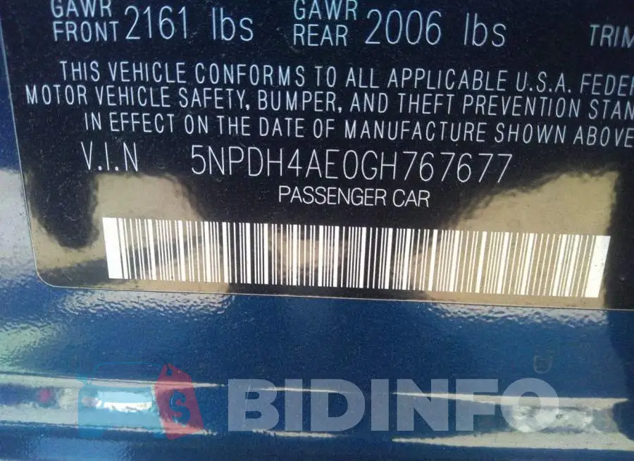 5NPDH4AE0GH767677 Photo# 9