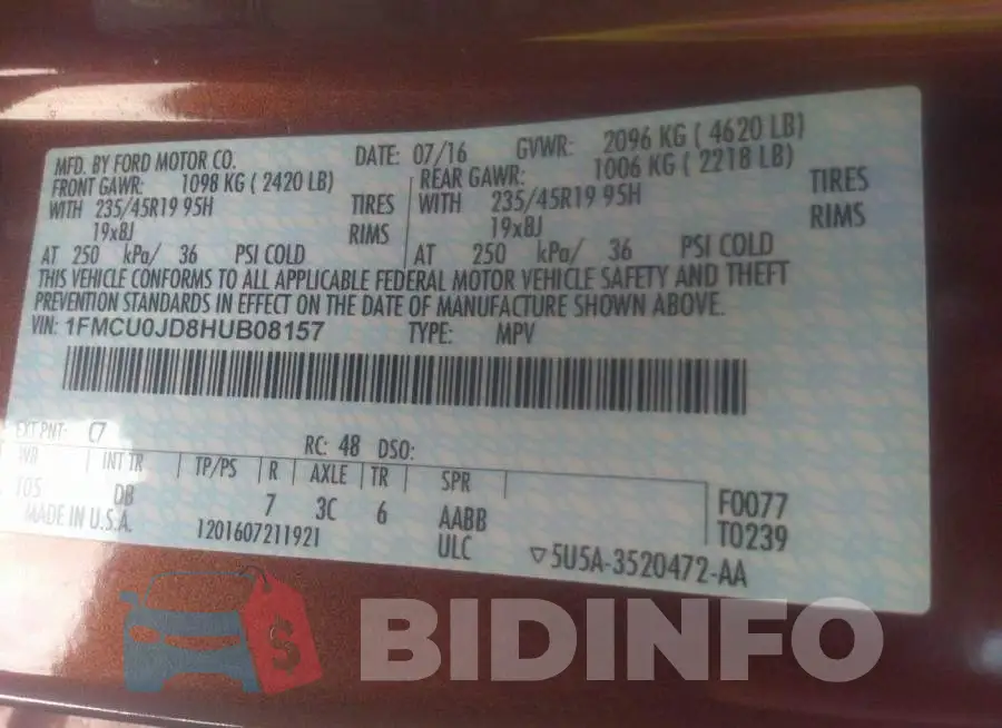 1FMCU0JD8HUB08157 Photo# 9