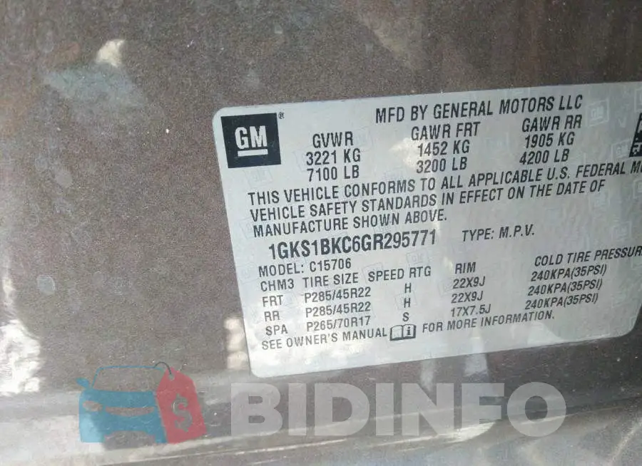 1GKS1BKC6GR295771 Photo# 9
