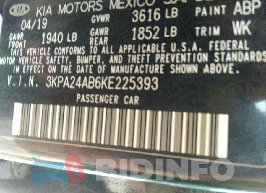 3KPA24AB6KE225393 Photo# 9