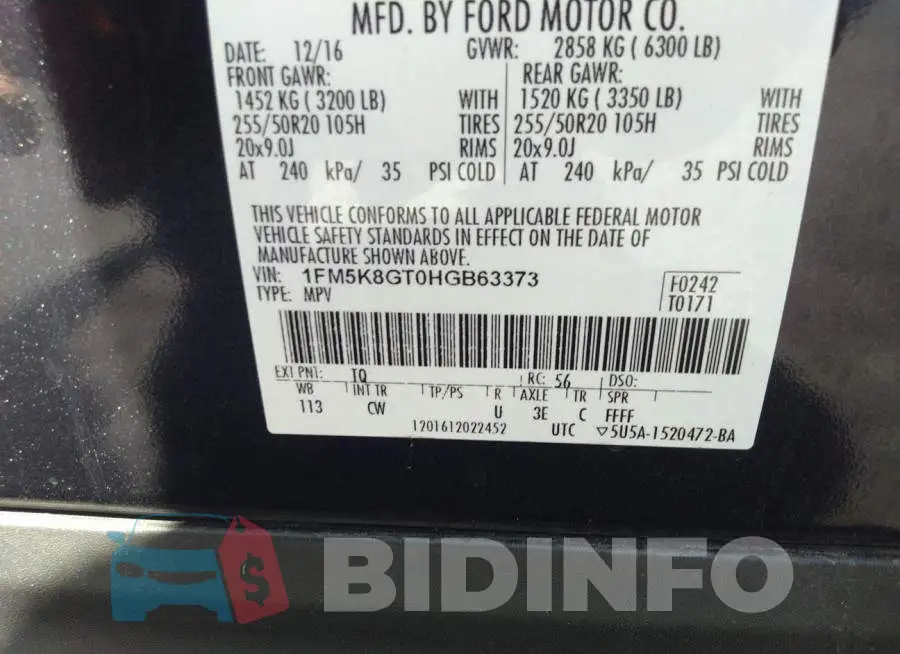 1FM5K8GT0HGB63373 Photo# 9