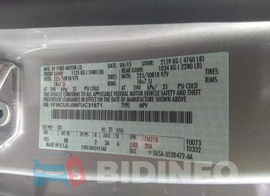 1FMCU0J98FUC31871 Photo# 9