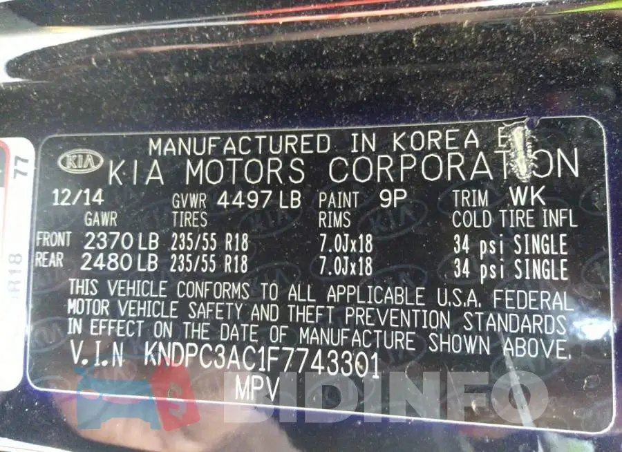 KNDPC3AC1F7743301 Photo# 9