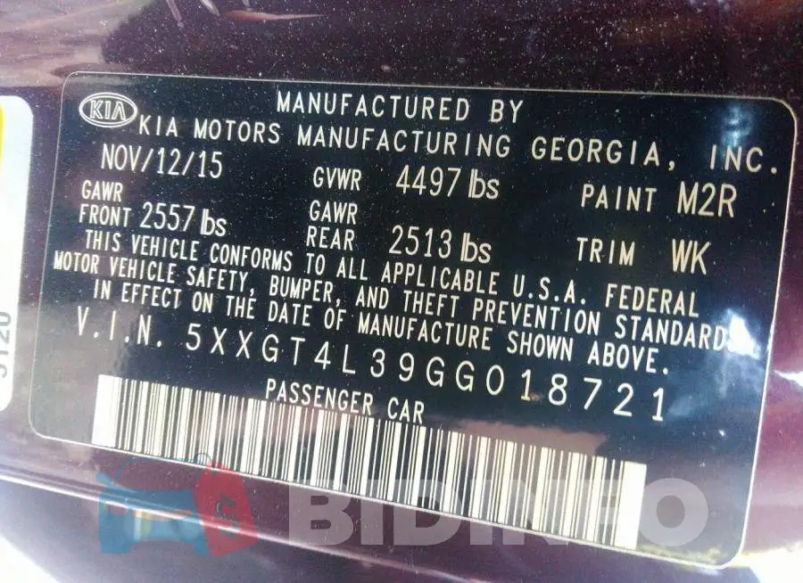 5XXGT4L39GG018721 Photo# 9