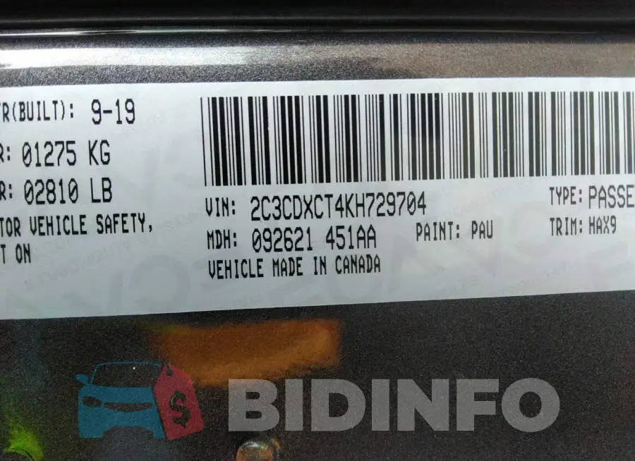 2C3CDXCT4KH729704 Photo# 9