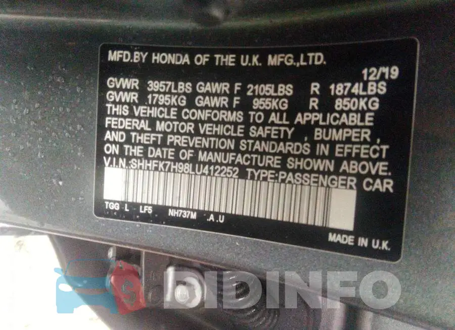 SHHFK7H98LU412252 Photo# 9