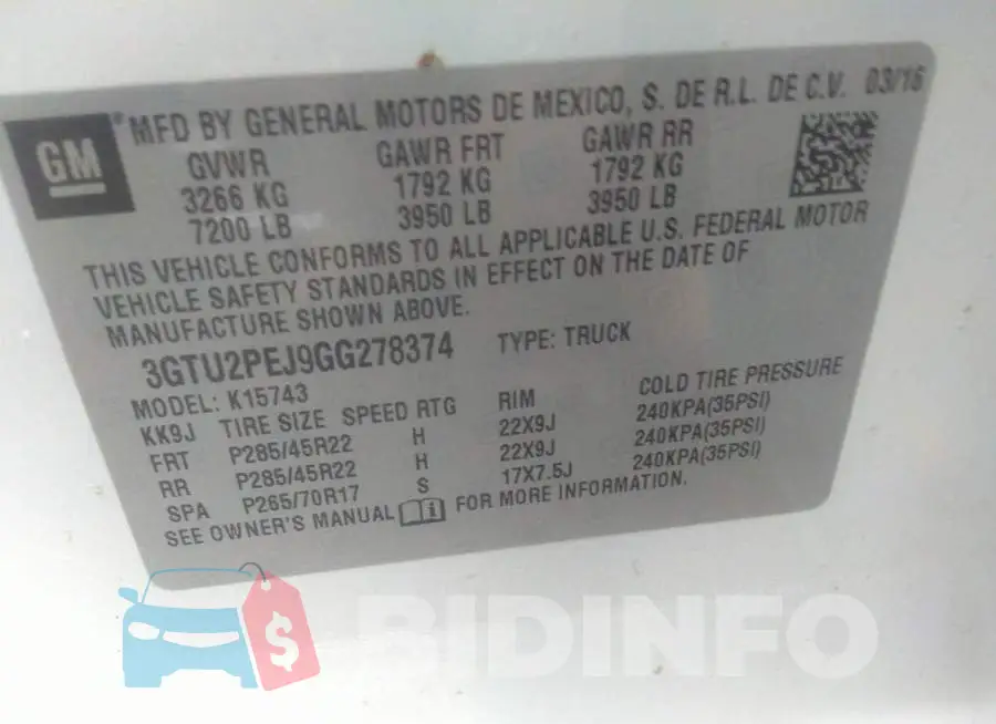 3GTU2PEJ9GG278374 Photo# 9