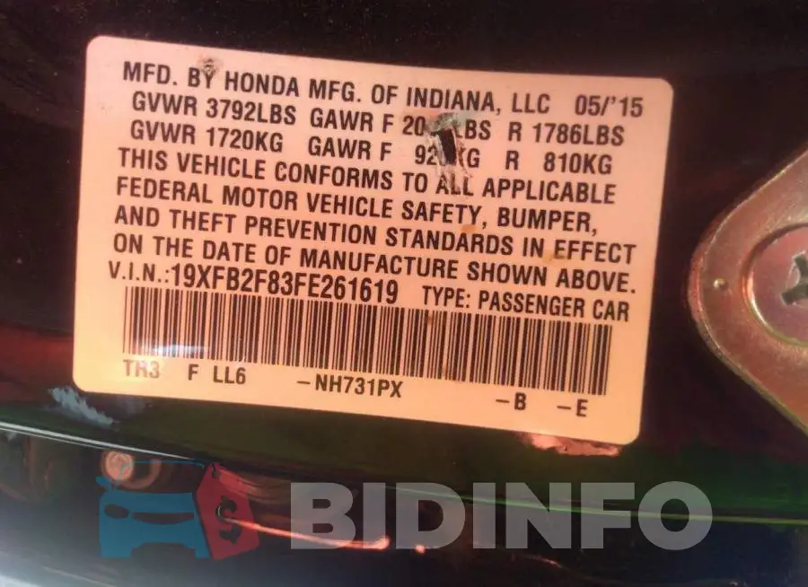 19XFB2F83FE261619 Photo# 9
