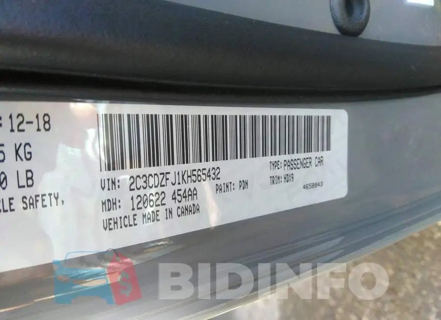 2C3CDZFJ1KH565432 Photo# 9