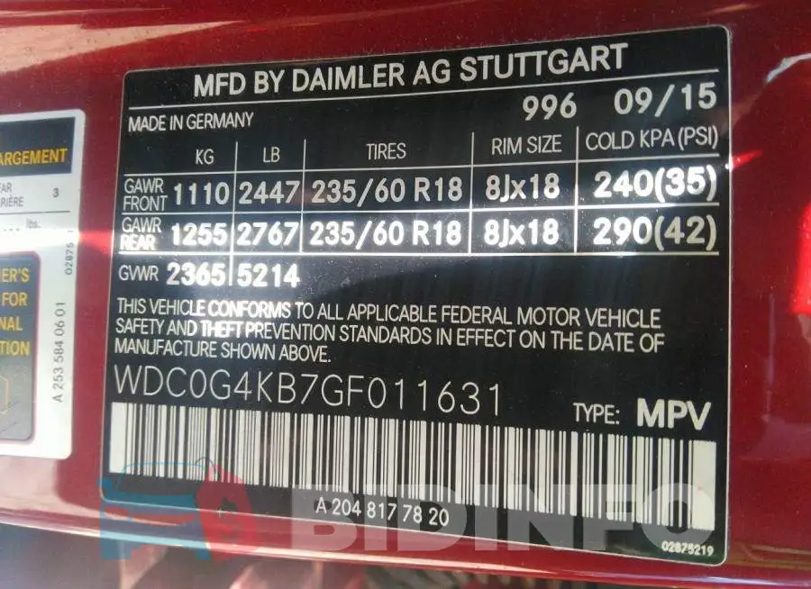 WDC0G4KB7GF011631 Photo# 9
