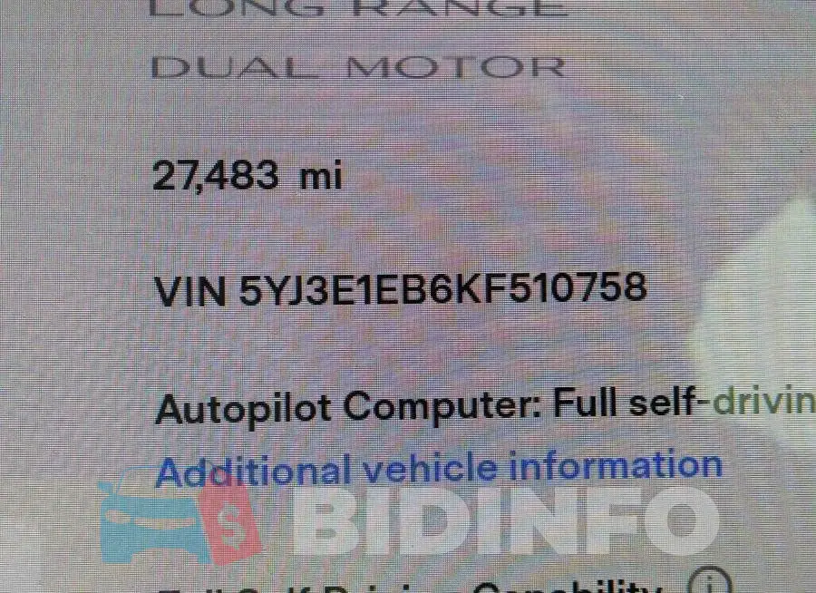 5YJ3E1EB6KF510758 Photo# 9