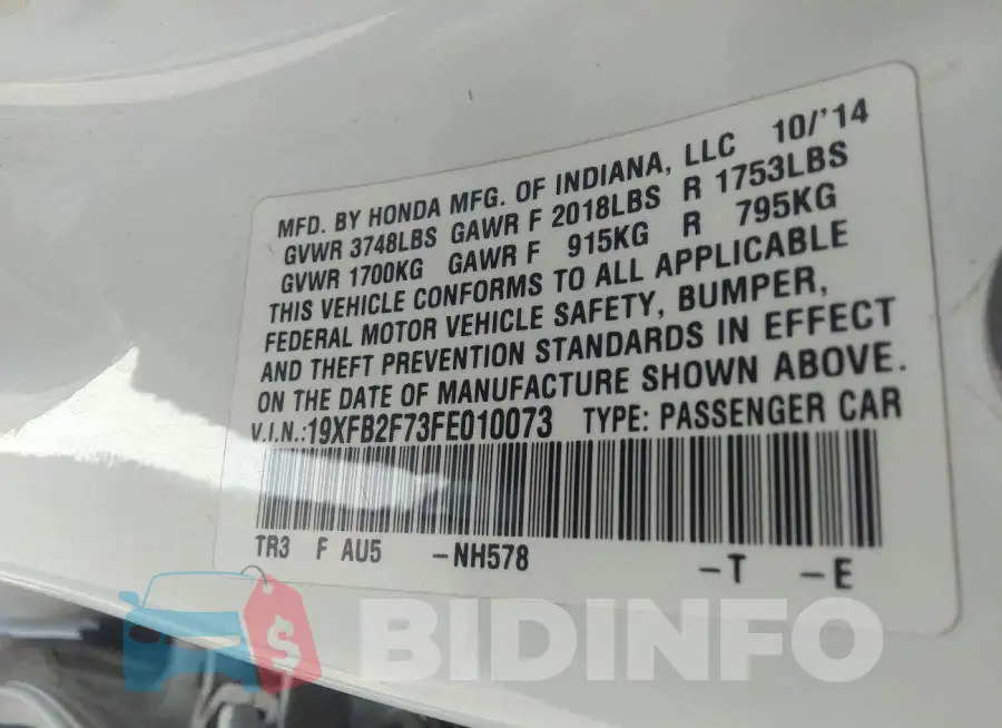 19XFB2F73FE010073 Photo# 9