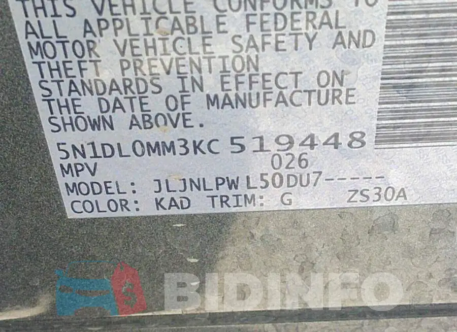5N1DL0MM3KC519448 Photo# 9