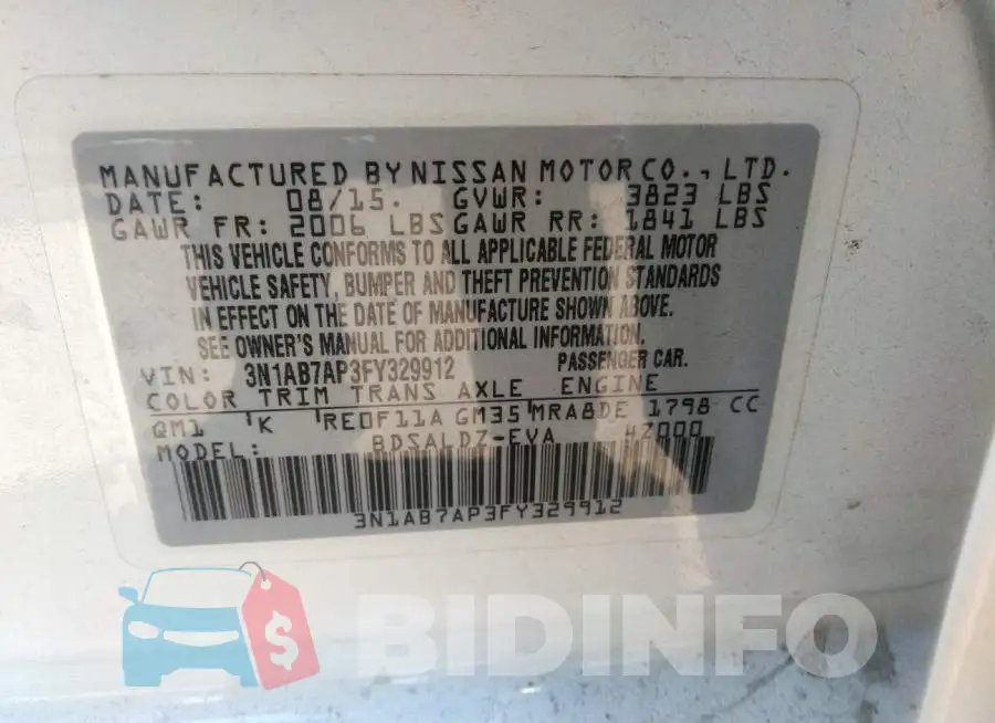 3N1AB7AP3FY329912 Photo# 9