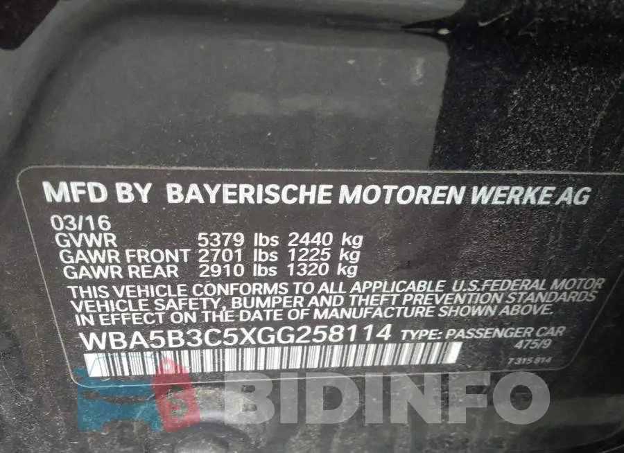 WBA5B3C5XGG258114 Photo# 9