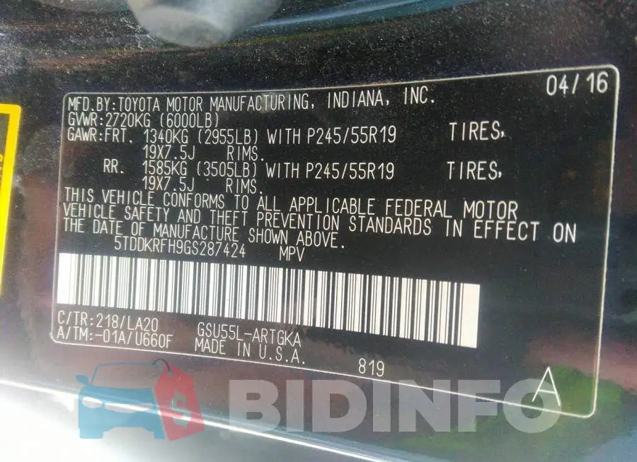 5TDDKRFH9GS287424 Photo# 9