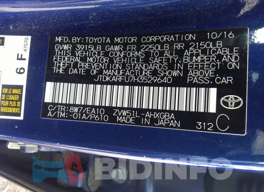 JTDKARFU7H3529640 Photo# 9