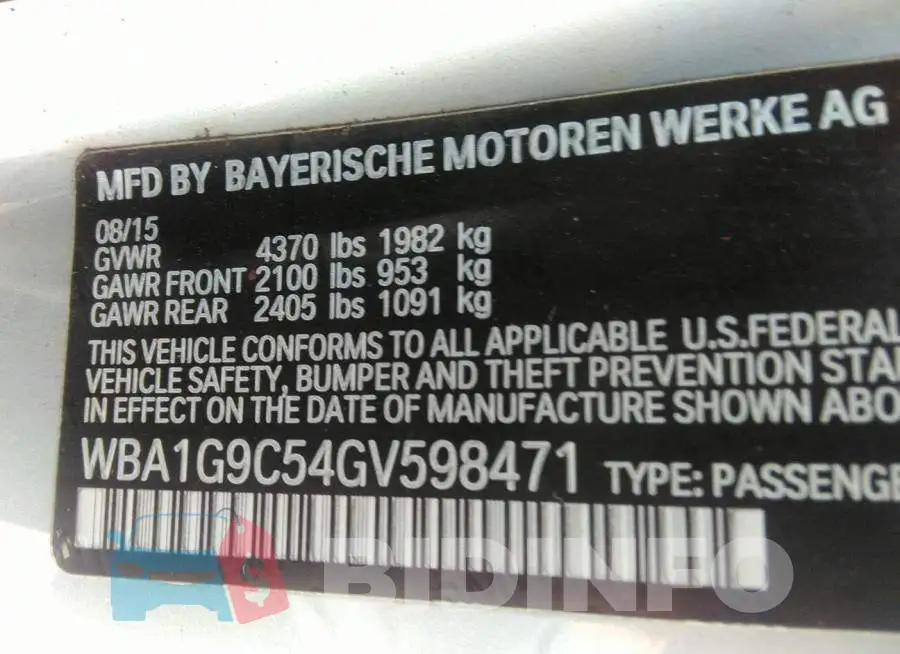 WBA1G9C54GV598471 Photo# 9
