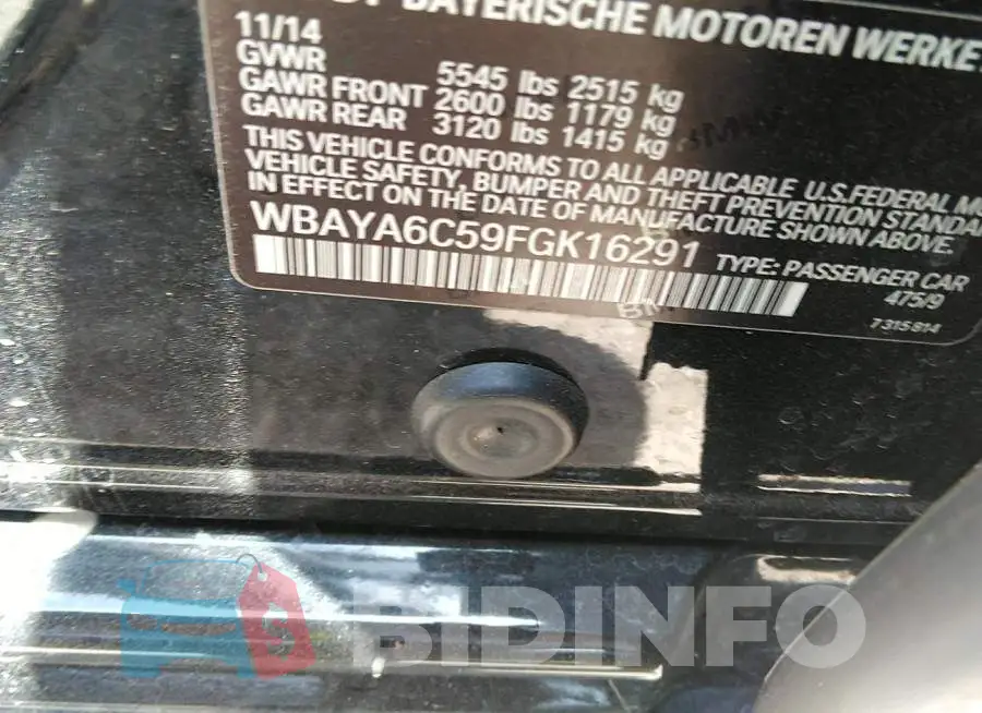WBAYA6C59FGK16291 Photo# 9