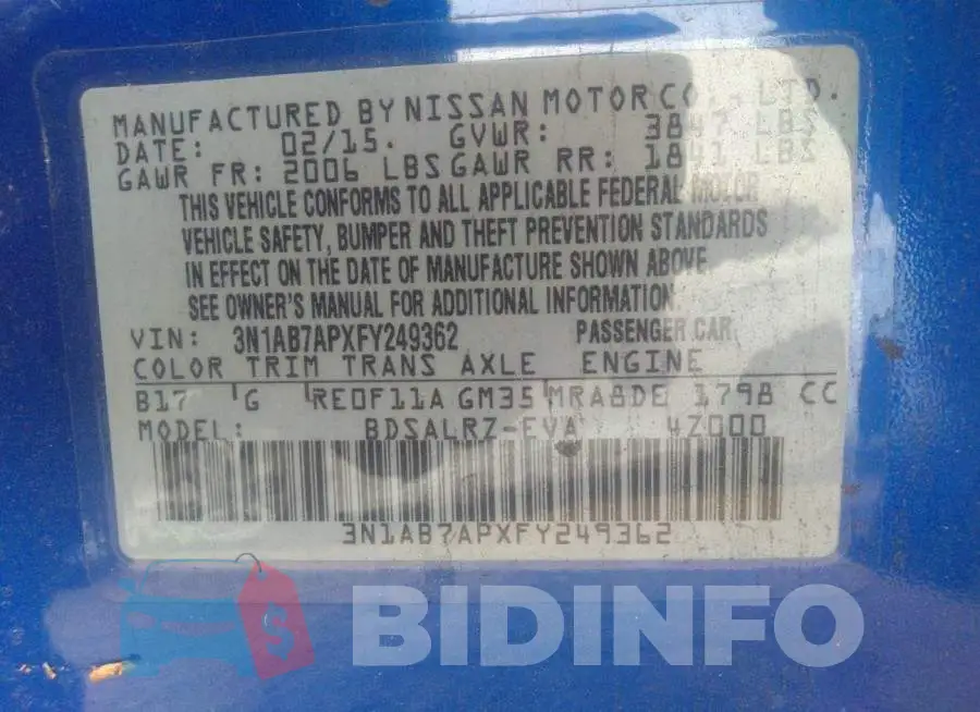 3N1AB7APXFY249362 Photo# 9