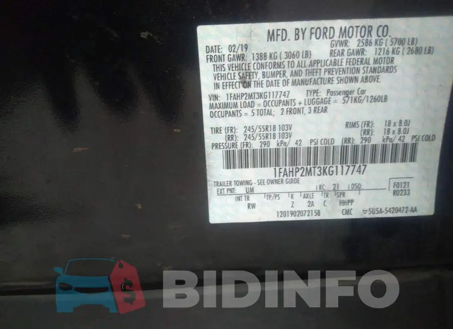 1FAHP2MT3KG117747 Photo# 9