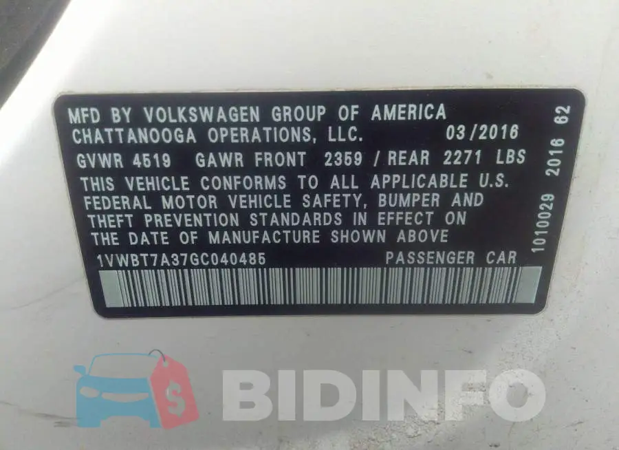 1VWBT7A37GC040485 Photo# 9