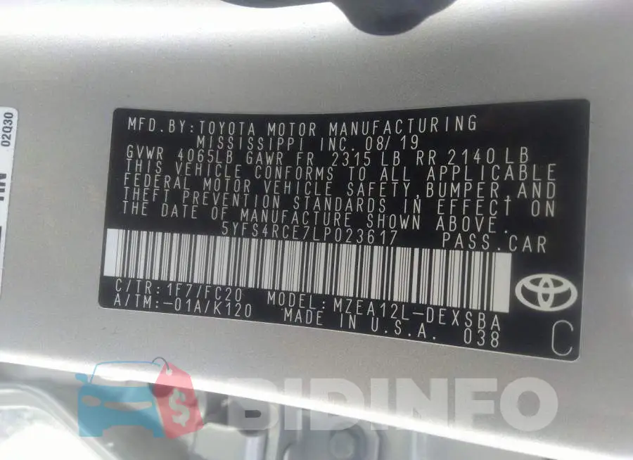 5YFS4RCE7LP023617 Photo# 9