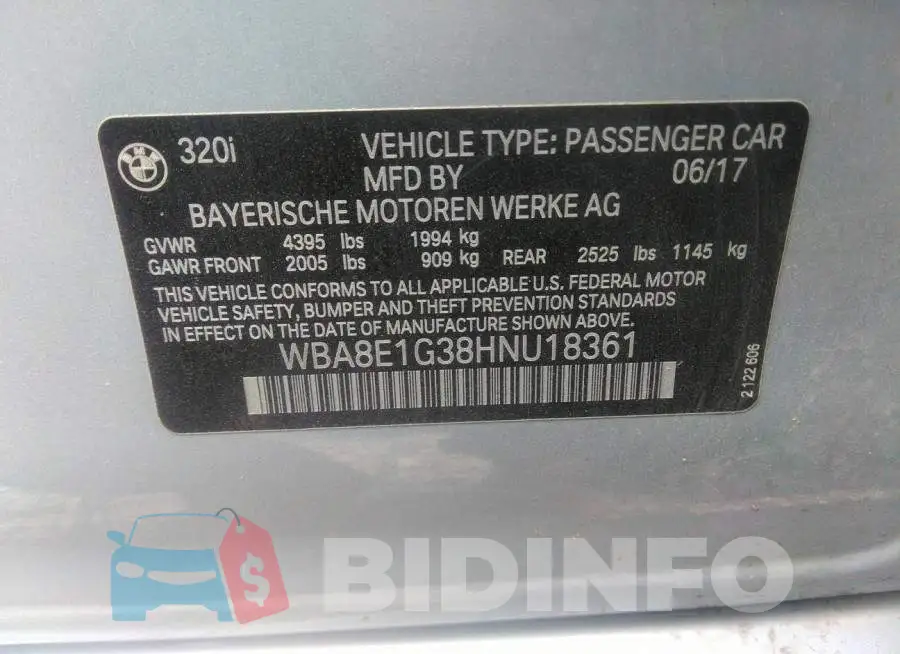 WBA8E1G38HNU18361 Photo# 9