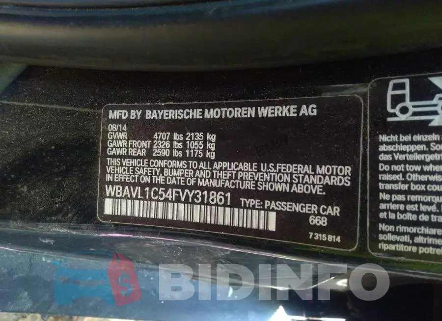 WBAVL1C54FVY31861 Photo# 9