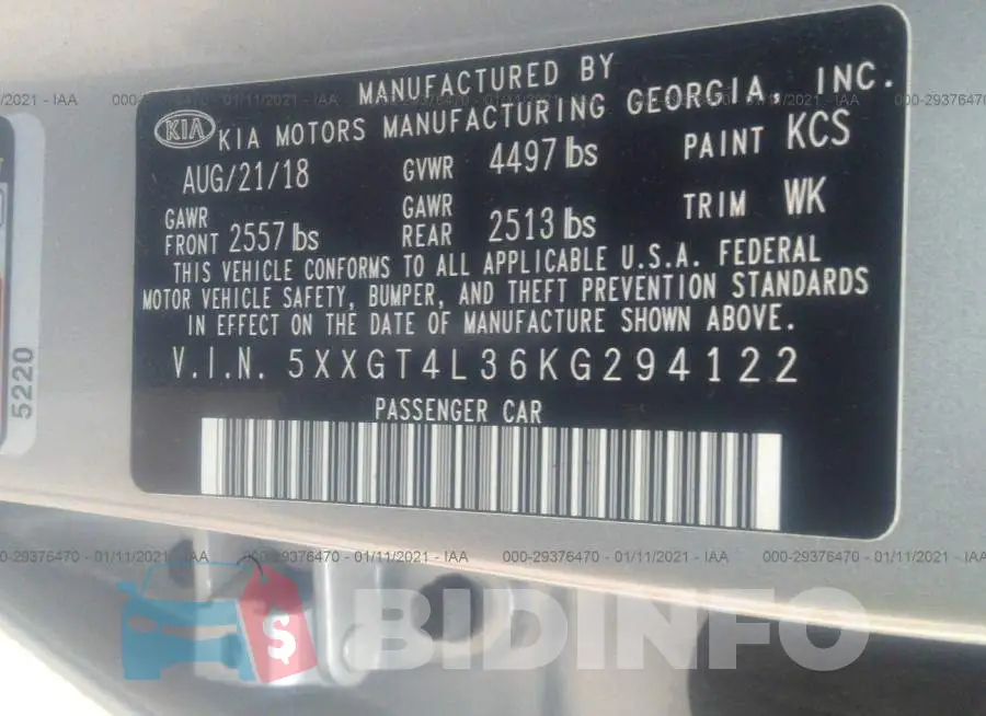 5XXGT4L36KG294122 Photo# 9