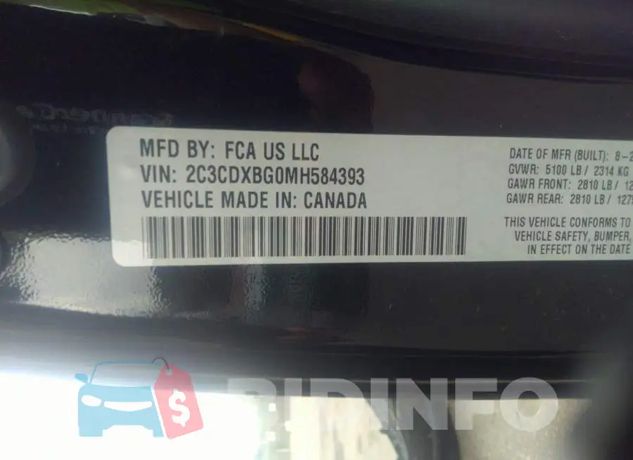 2C3CDXBG0MH584393 Photo# 9