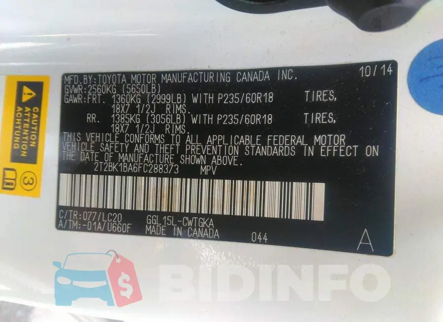 2T2BK1BA6FC288373 Photo# 9