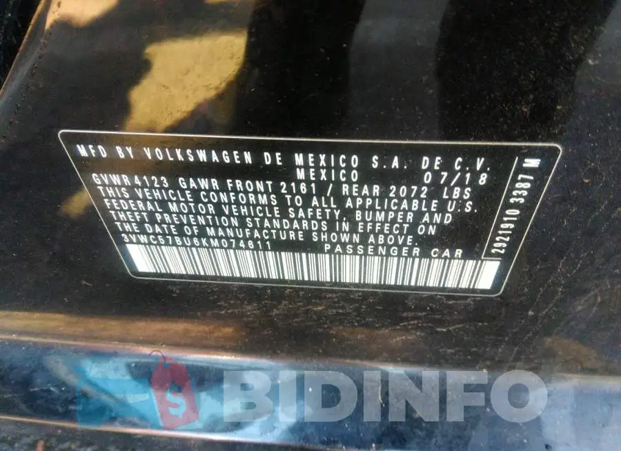 3VWC57BU6KM074611 Photo# 9