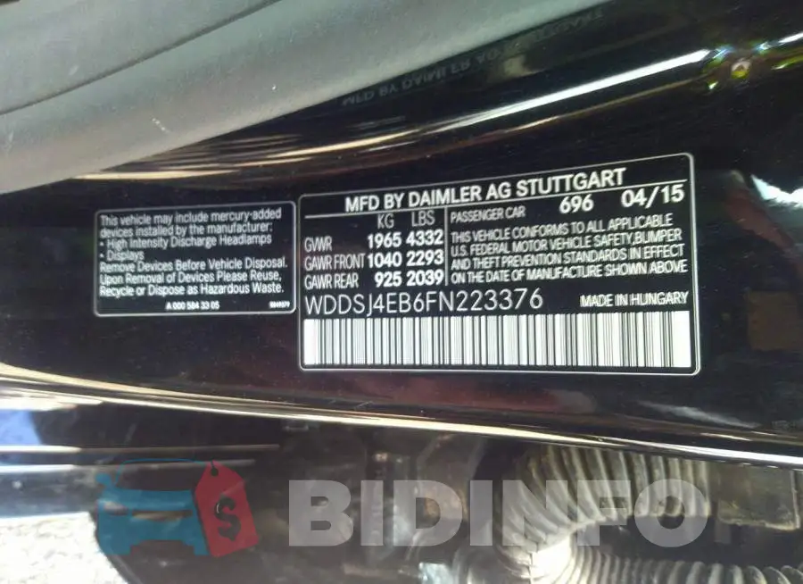 WDDSJ4EB6FN223376 Photo# 9
