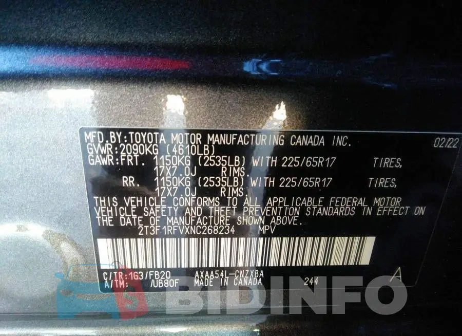 2T3F1RFVXNC268234 Photo# 9