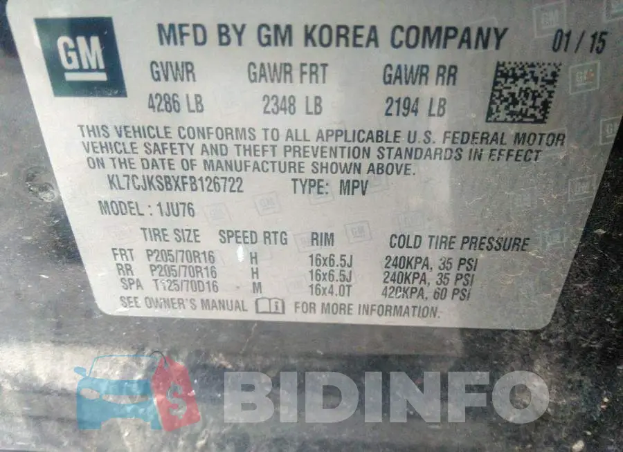 KL7CJKSBXFB126722 Photo# 9