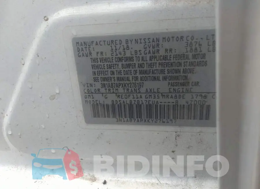 3N1AB7APXKY276197 Photo# 9