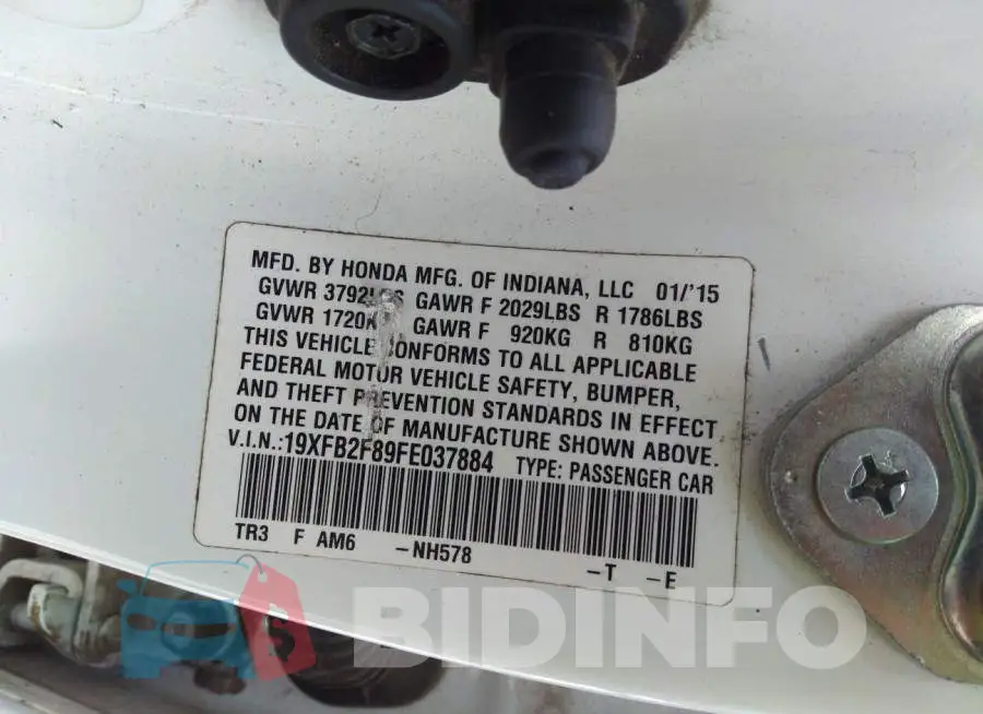 19XFB2F89FE037884 Photo# 9